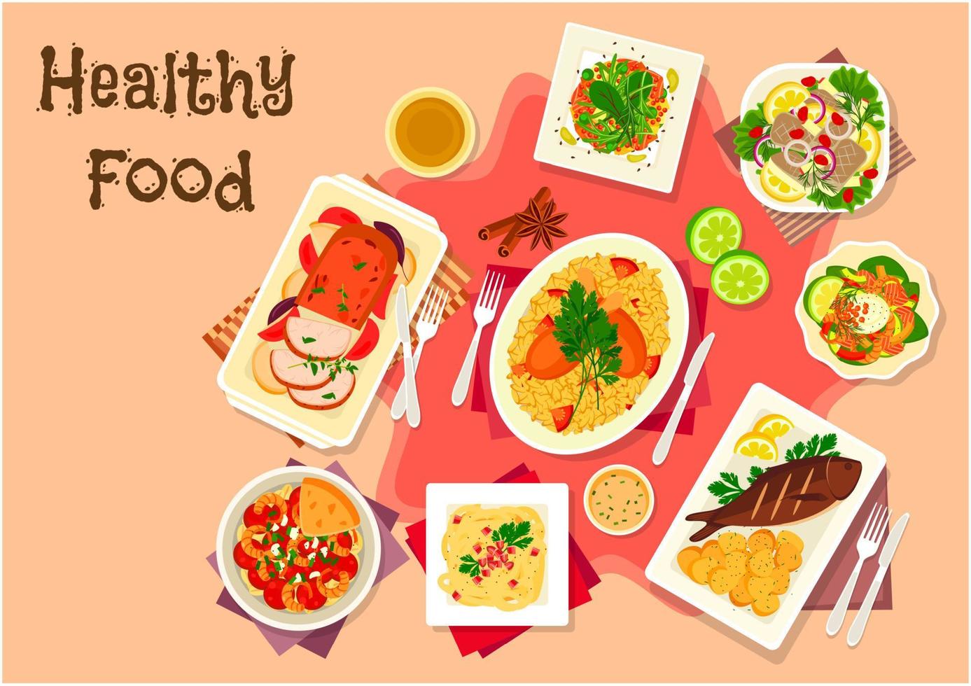 Meat dishes with seafood salad icon vector