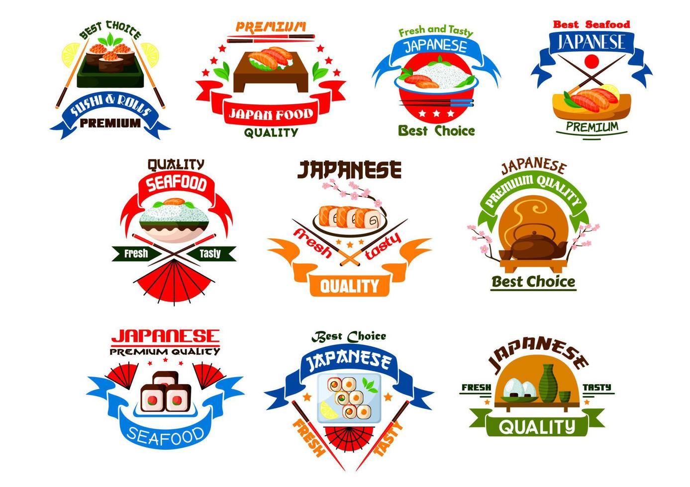 emblemas de restaurante de comida japonesa y mariscos vector