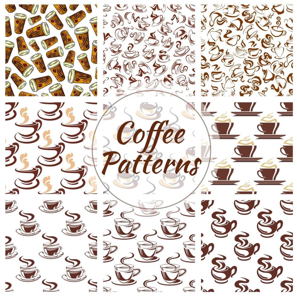 Coffee cup seamless pattern background set vector