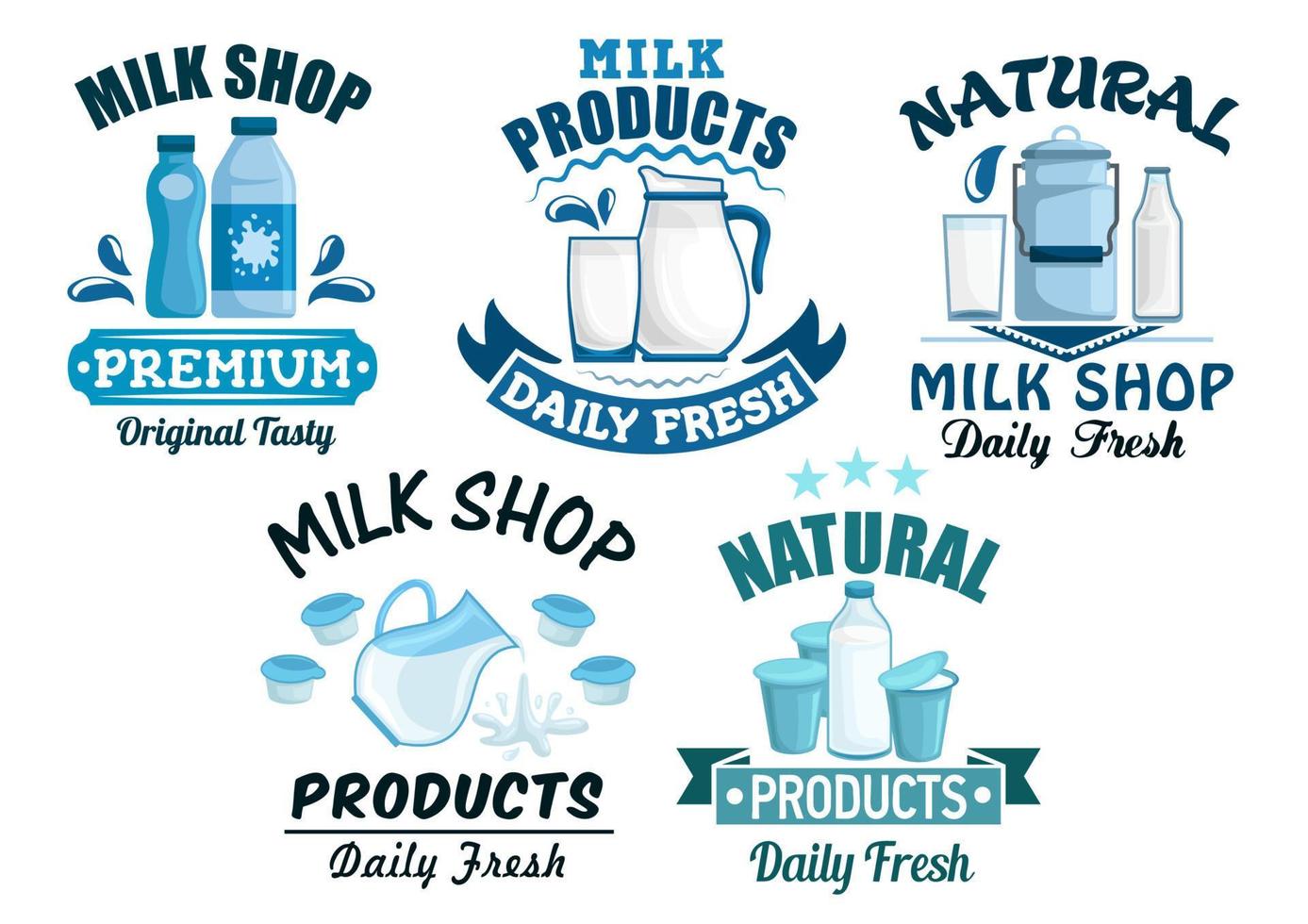 Milk and dairy products vector isolated icons