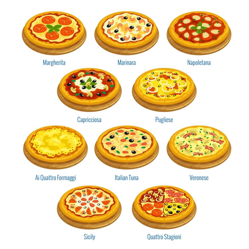 Pizza icons. Italian cuisine menu elements vector