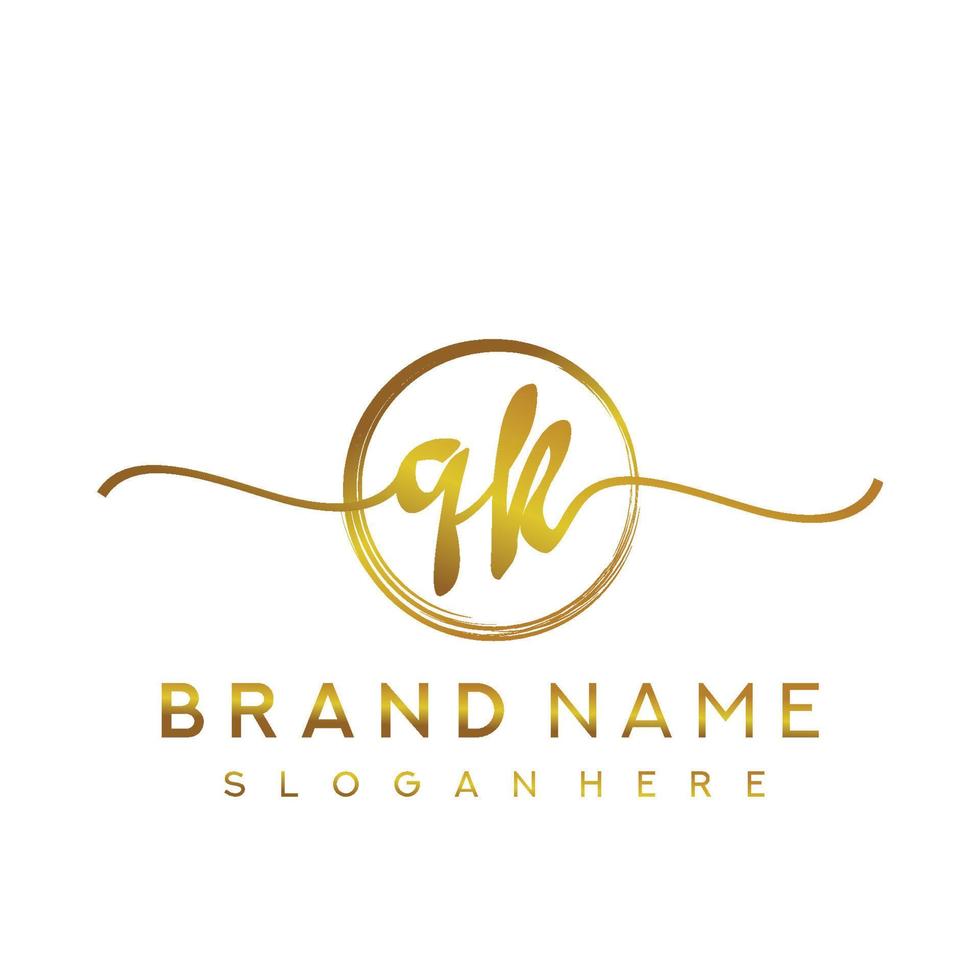 Initial QK handwriting logo with circle hand drawn template vector