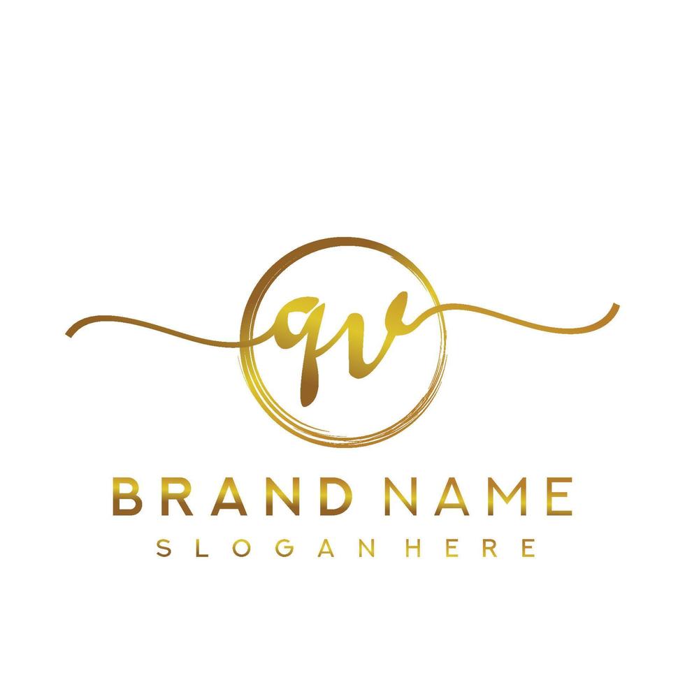 Initial QV handwriting logo with circle hand drawn template vector