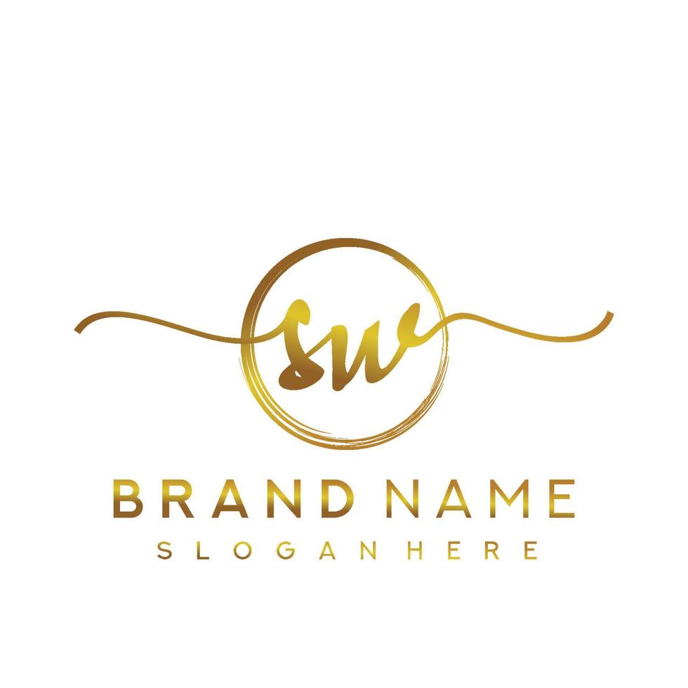 Initial SW handwriting logo with circle hand drawn template vector