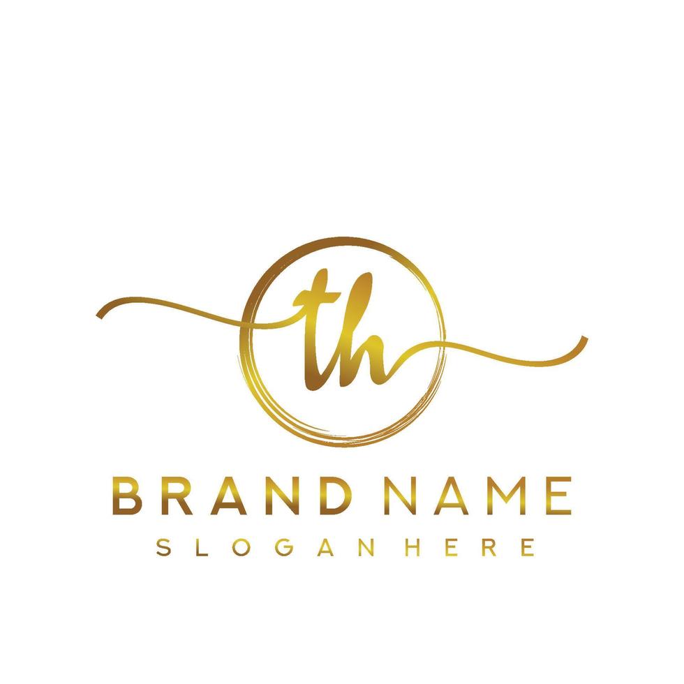 Initial TH handwriting logo with circle hand drawn template vector