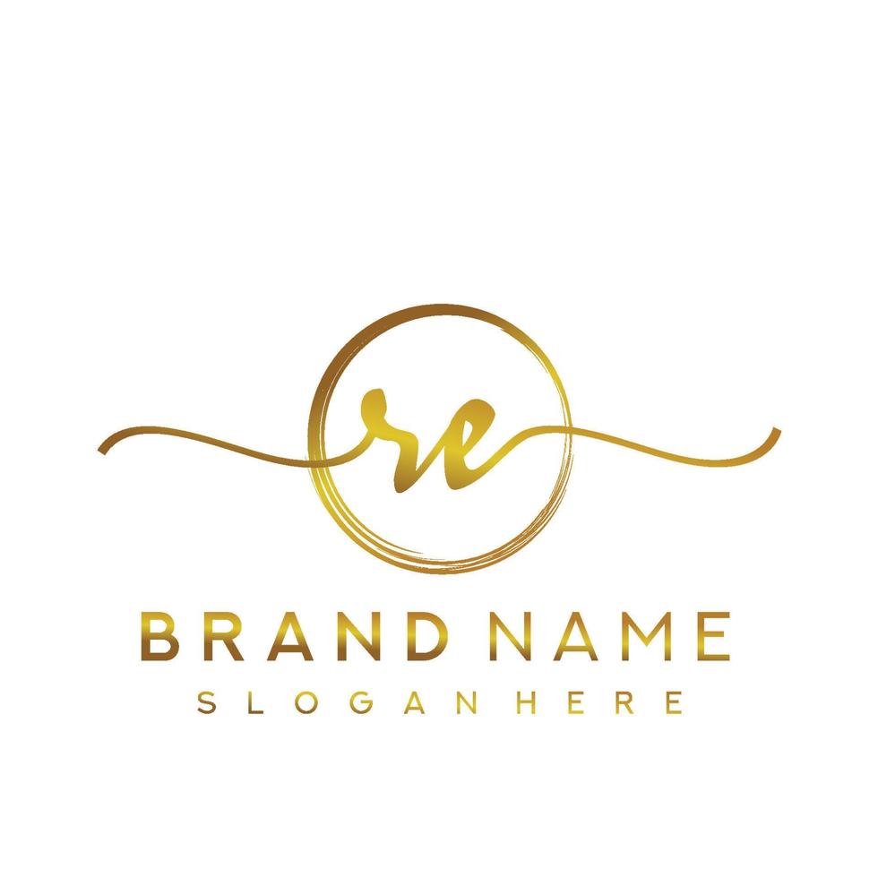 Initial RE handwriting logo with circle hand drawn template vector