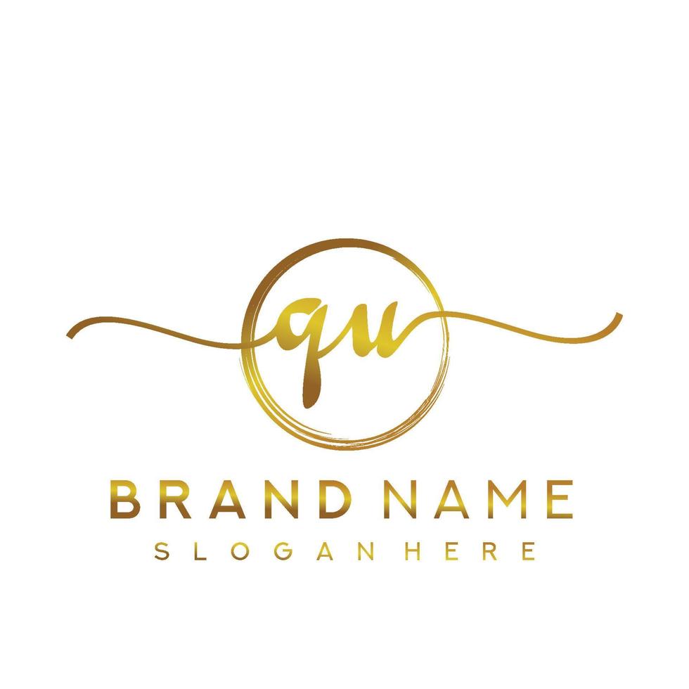 Initial QU handwriting logo with circle hand drawn template vector