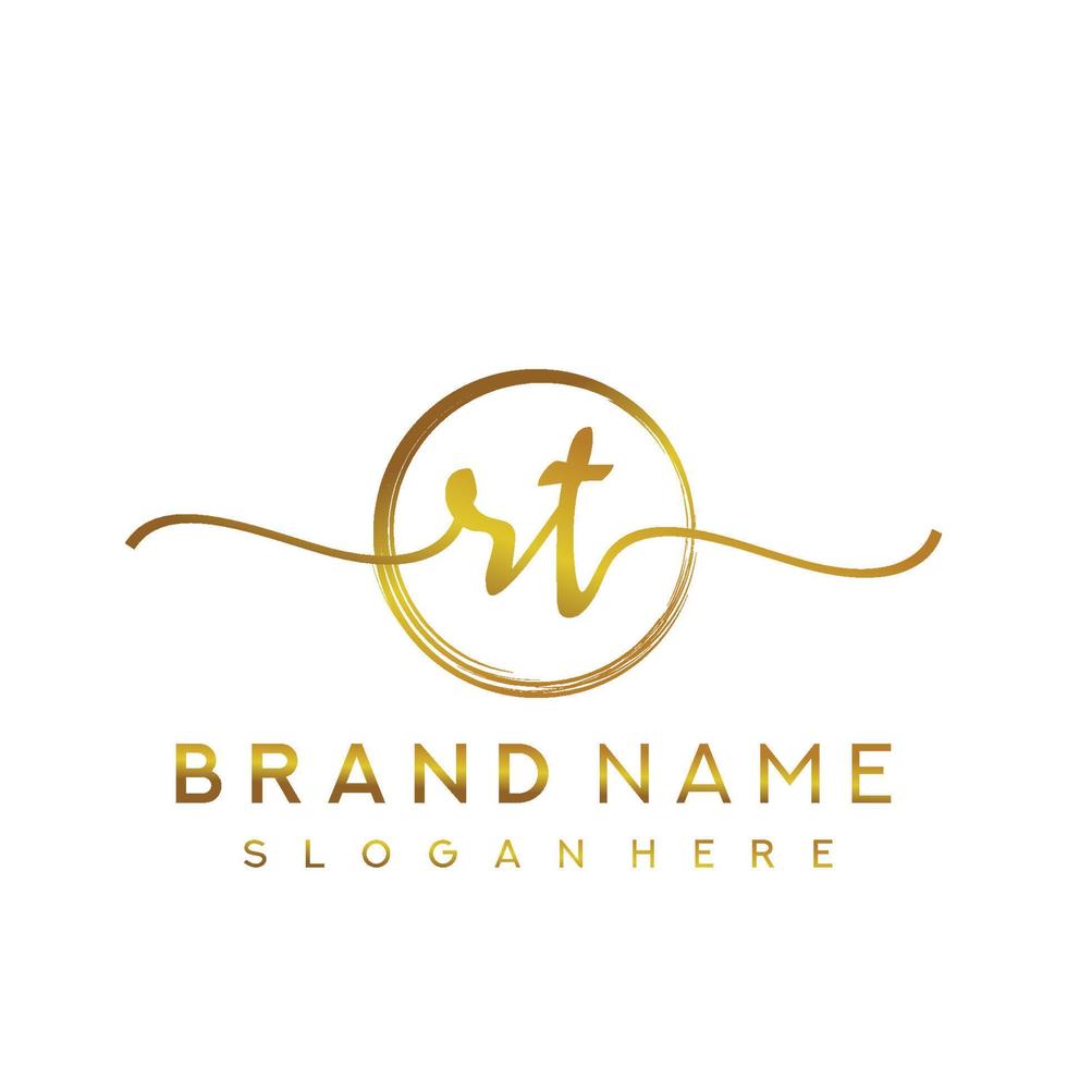 Initial RT handwriting logo with circle hand drawn template vector