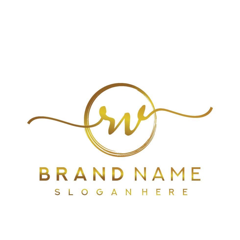 Initial RV handwriting logo with circle hand drawn template vector