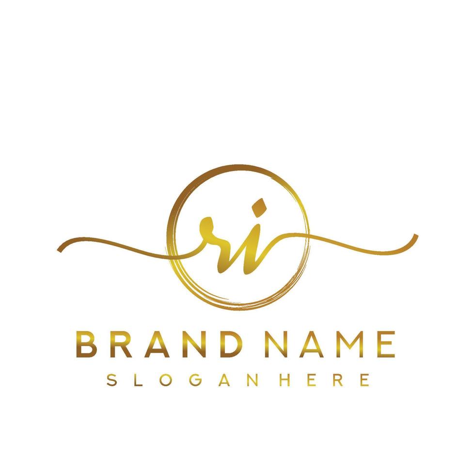 Initial RI handwriting logo with circle hand drawn template vector
