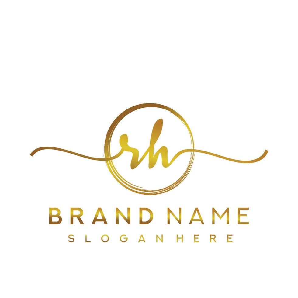 Initial RH handwriting logo with circle hand drawn template vector