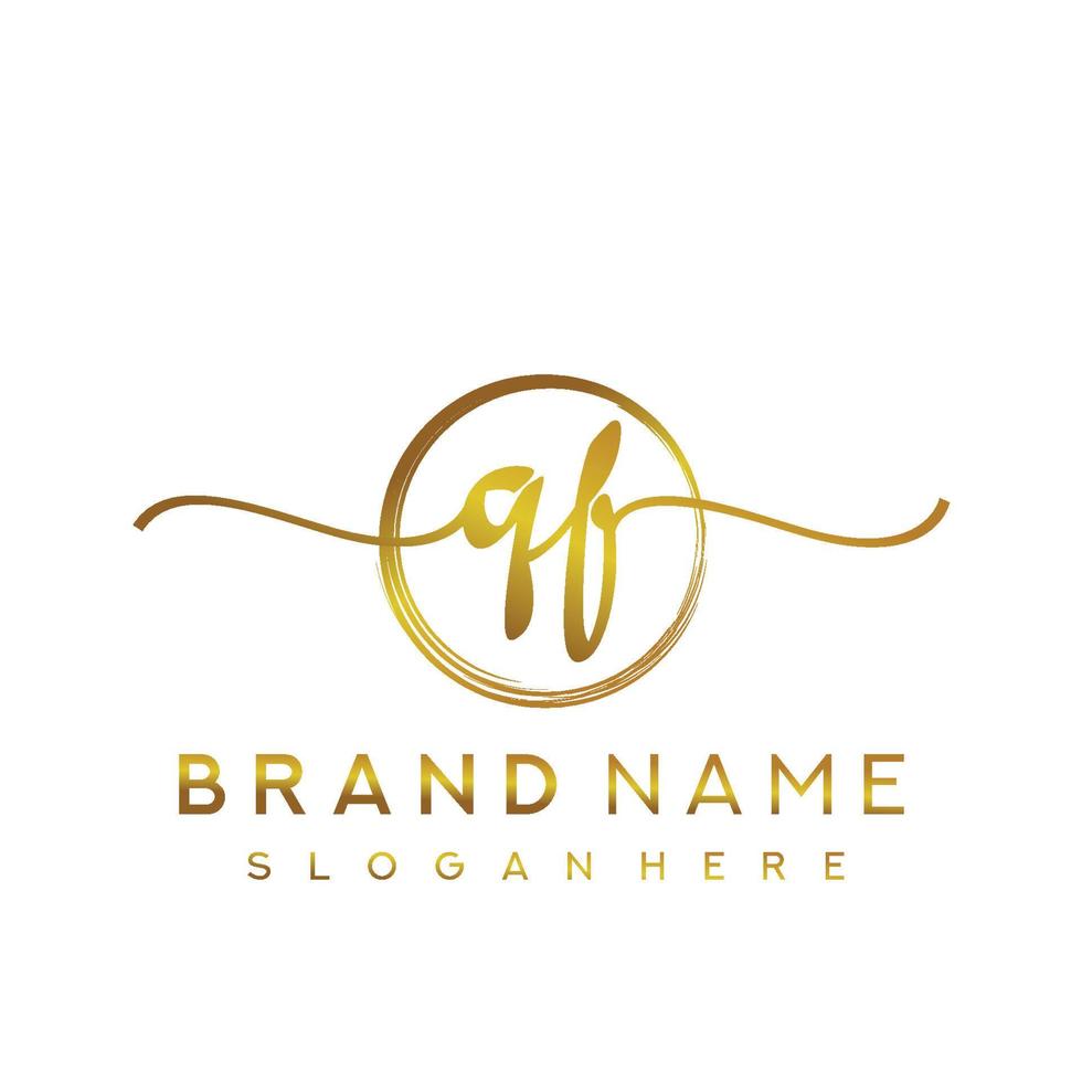 Initial QF handwriting logo with circle hand drawn template vector