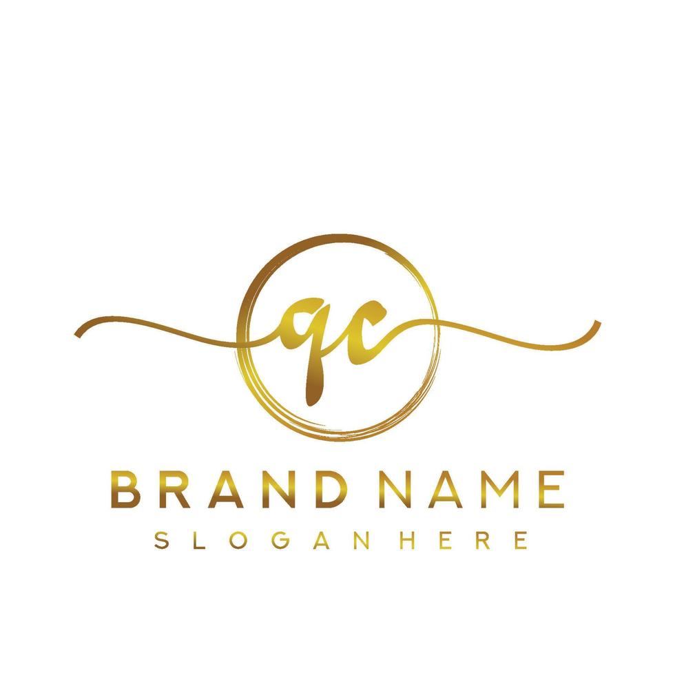 Initial QC handwriting logo with circle hand drawn template vector