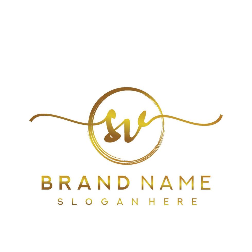 Initial SV handwriting logo with circle hand drawn template vector