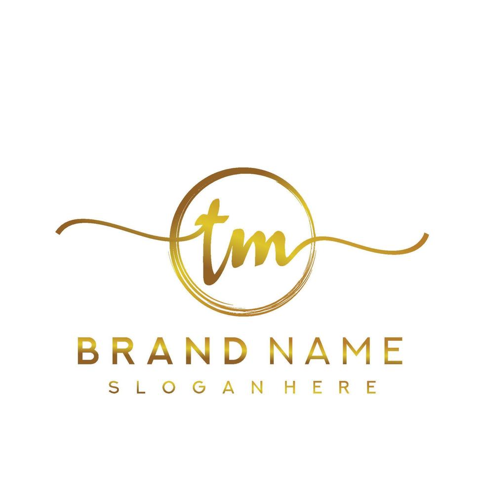Initial TM handwriting logo with circle hand drawn template vector