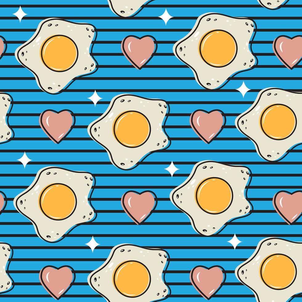 Fried eggs pattern, color vector illustration background