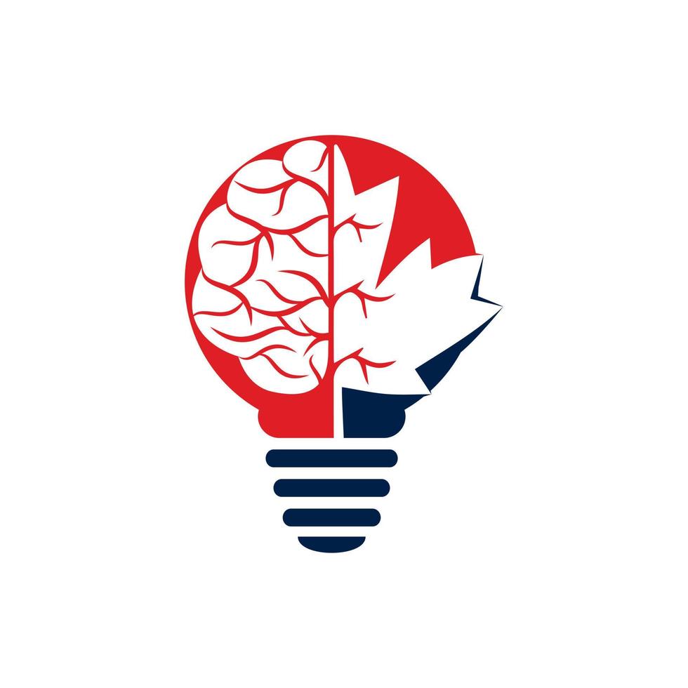 Creative Bulb lamp brain and maple leaf logo design. Canada business sign. vector