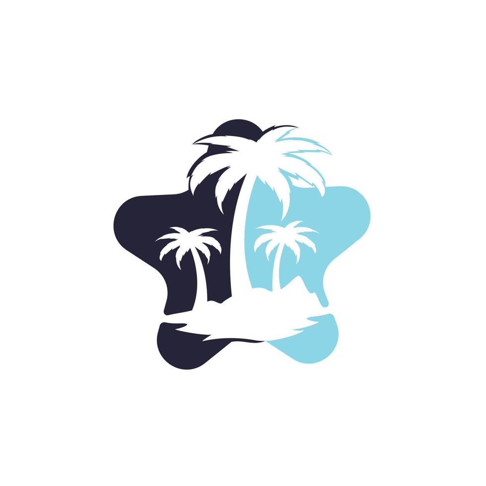 Star Beach and palm tree vector logo. Travel and tourism sign.