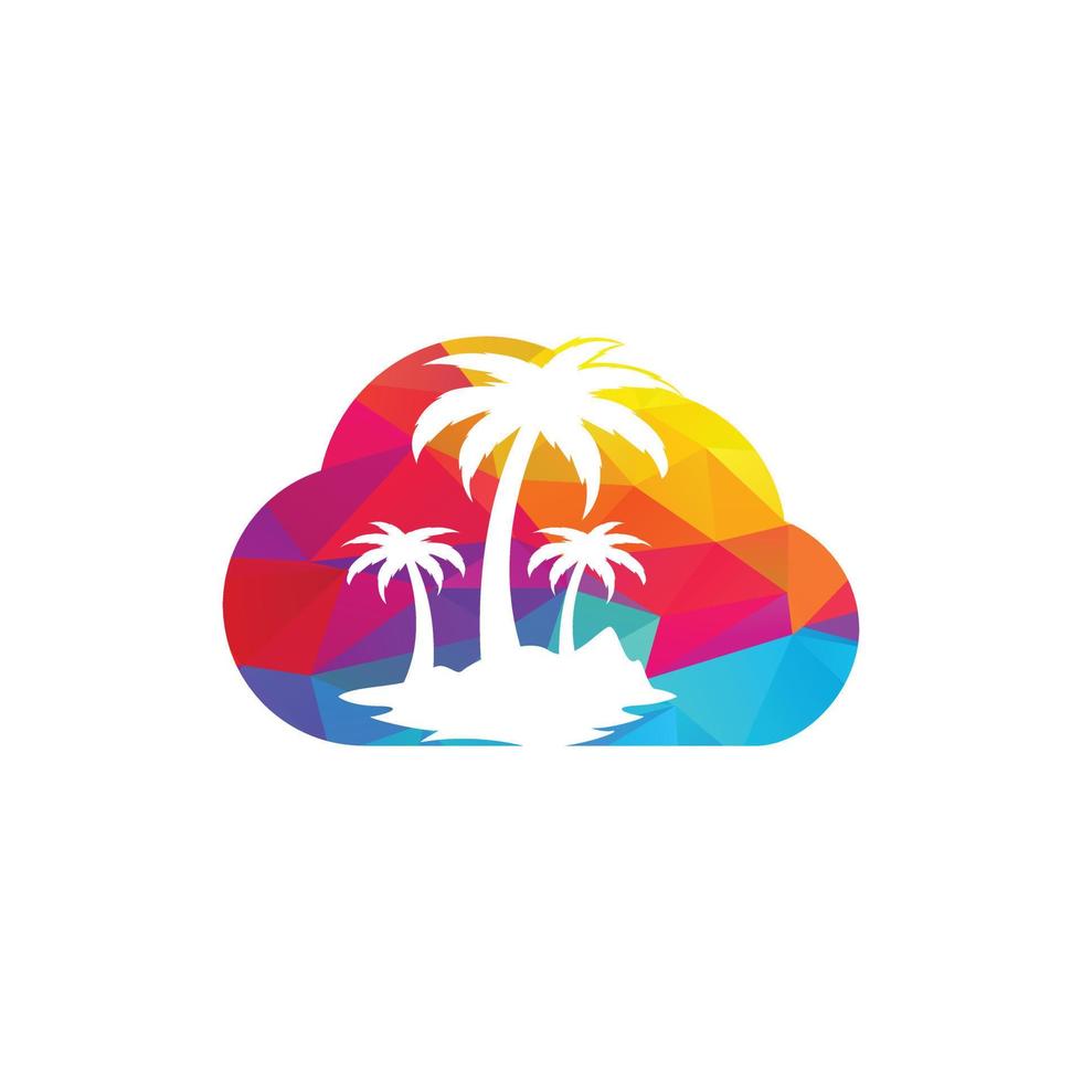 playa de nubes y logotipo vectorial de palmeras. signo de viajes y turismo. vector