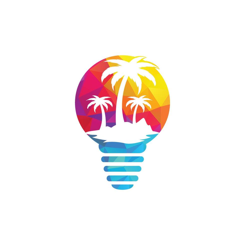 Abstract bulb lamp with palm tree logo design. Nature travel innovation symbol. Tour and travel concept design. vector