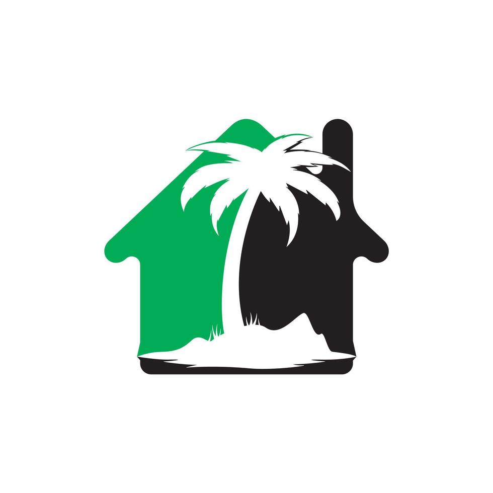 House and the beach with palm tree vector logo design. Beach house logo design.