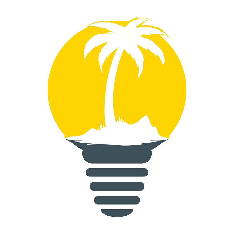 Abstract bulb lamp with palm tree logo design. Nature travel innovation symbol. Tour and travel concept design. vector