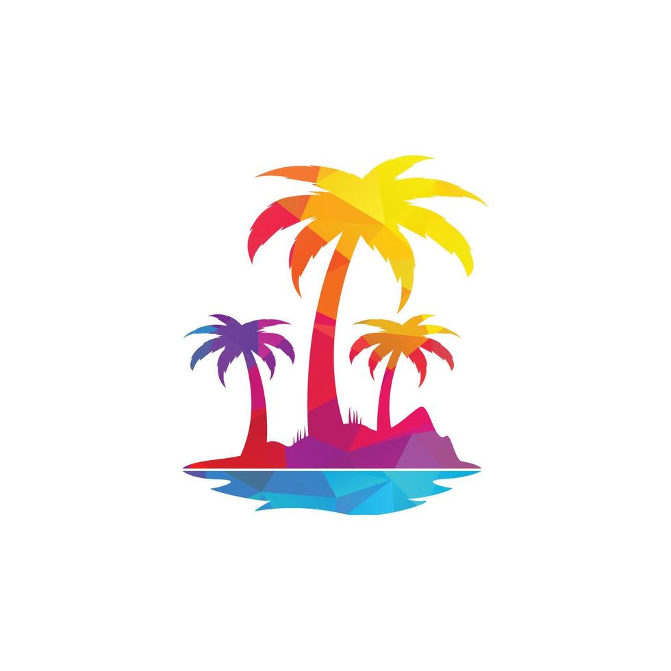 diseño de logo de playa tropical y palmera. diseño creativo del logotipo del vector de la palmera