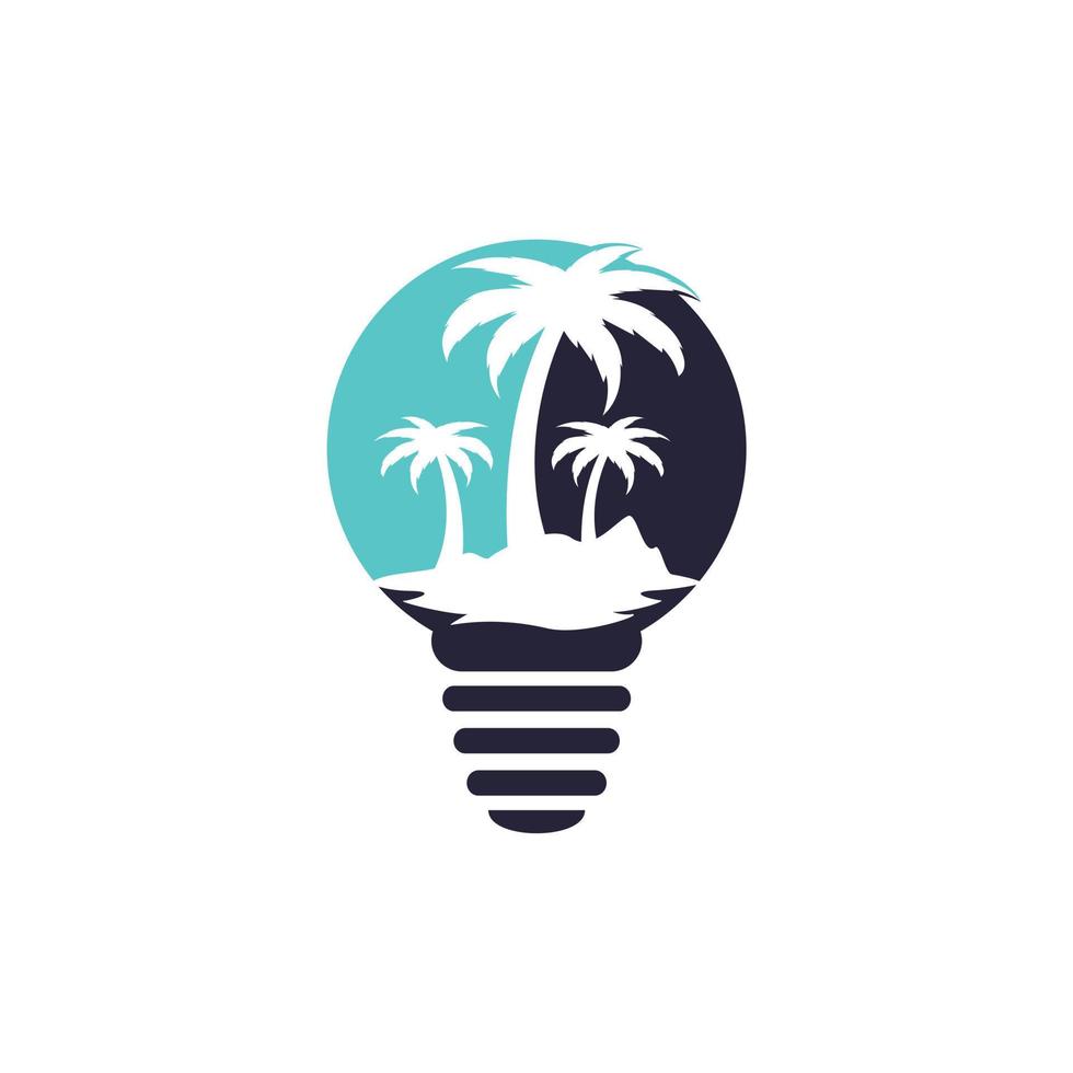 Abstract bulb lamp with palm tree logo design. Nature travel innovation symbol. Tour and travel concept design. vector