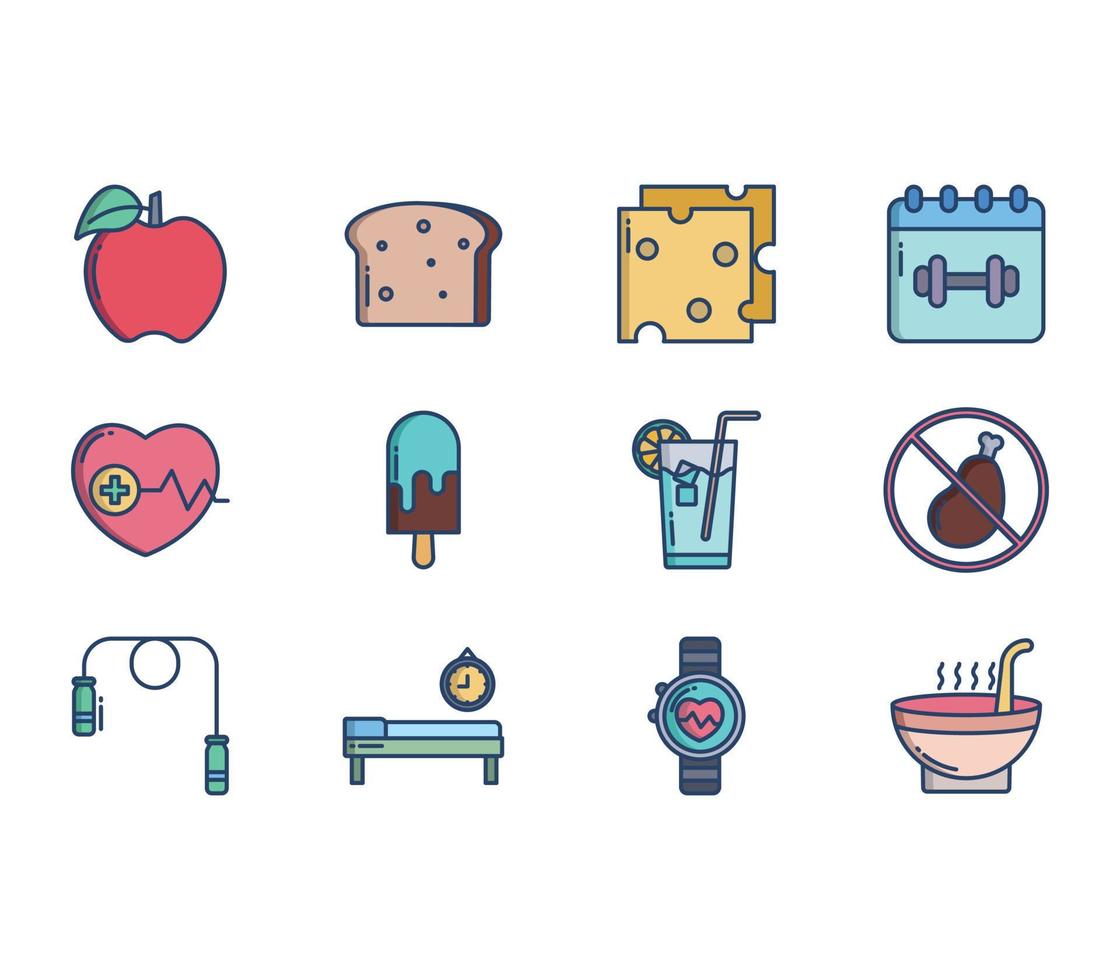 Diet And Nutrition, healthy life icon set vector