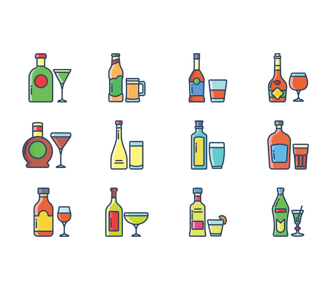 Set of bar and restaurant drinks bottles set vector