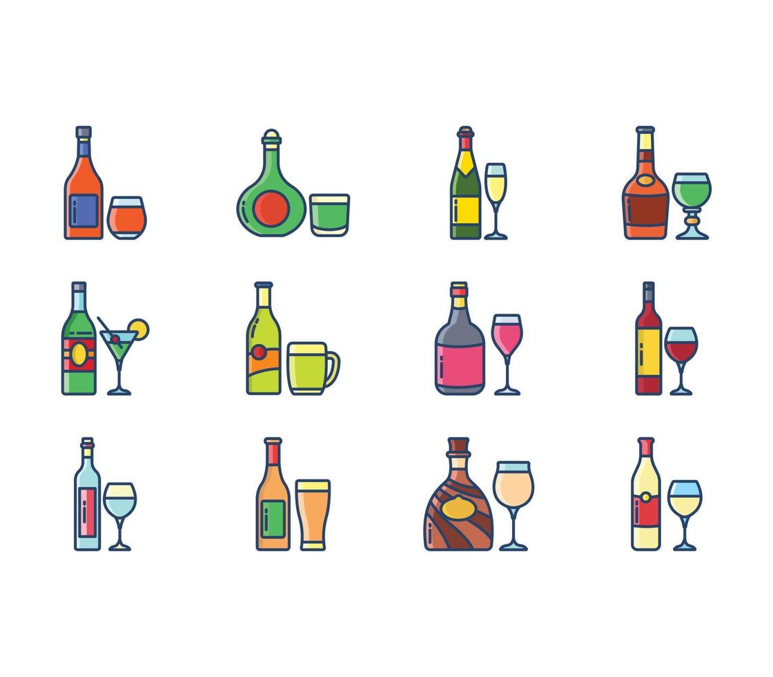 Set of bar and restaurant drinks bottles set vector