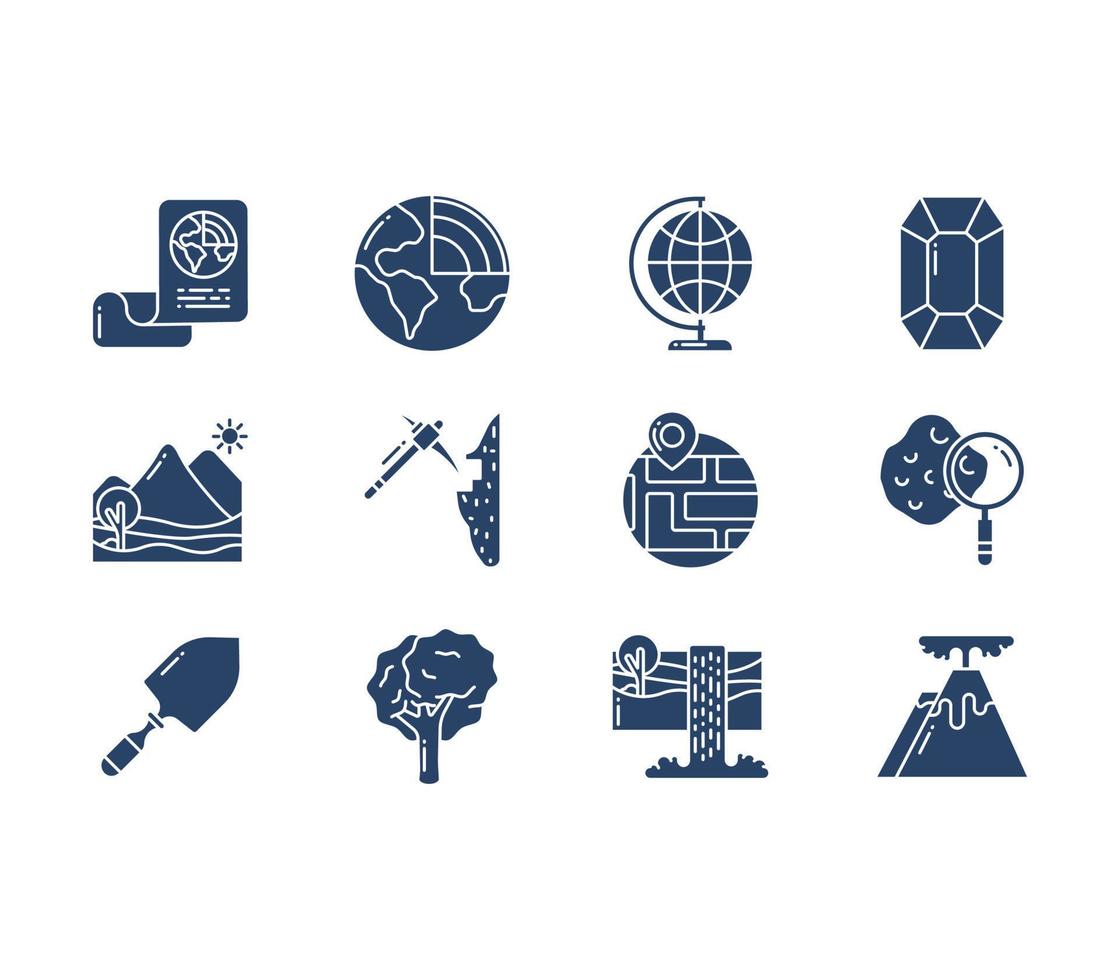Geography and geology study icon set vector