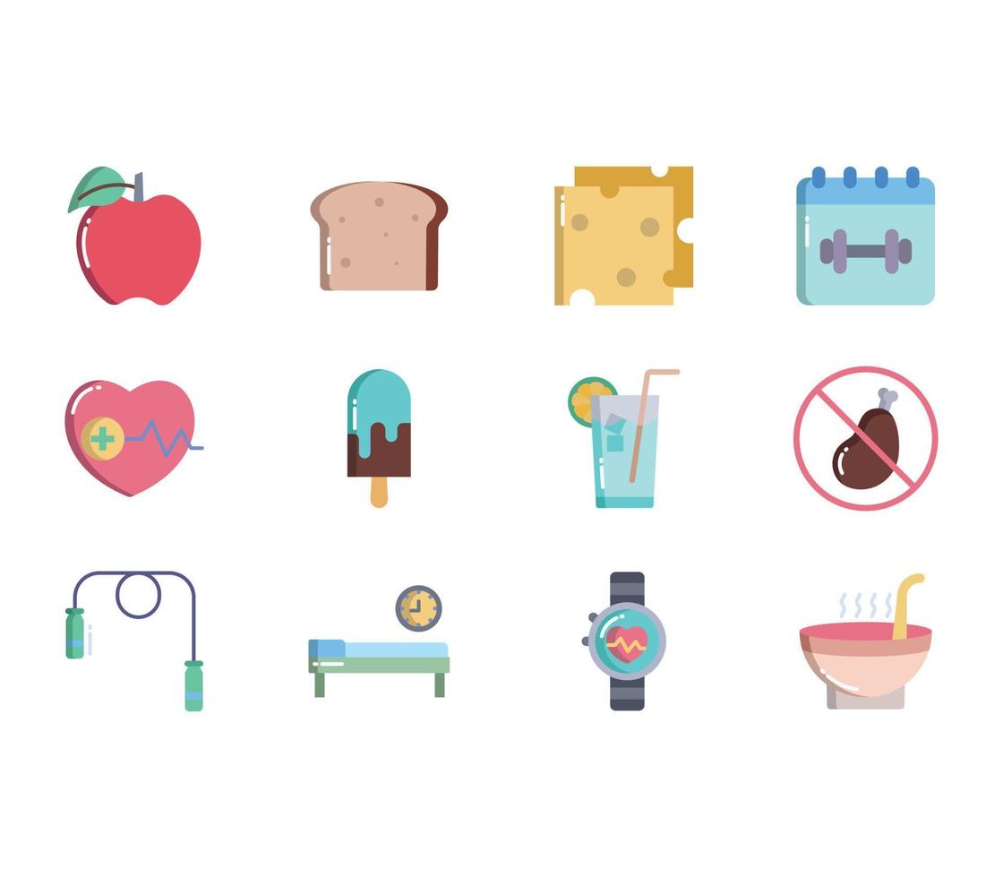 Diet And Nutrition, healthy life icon set vector