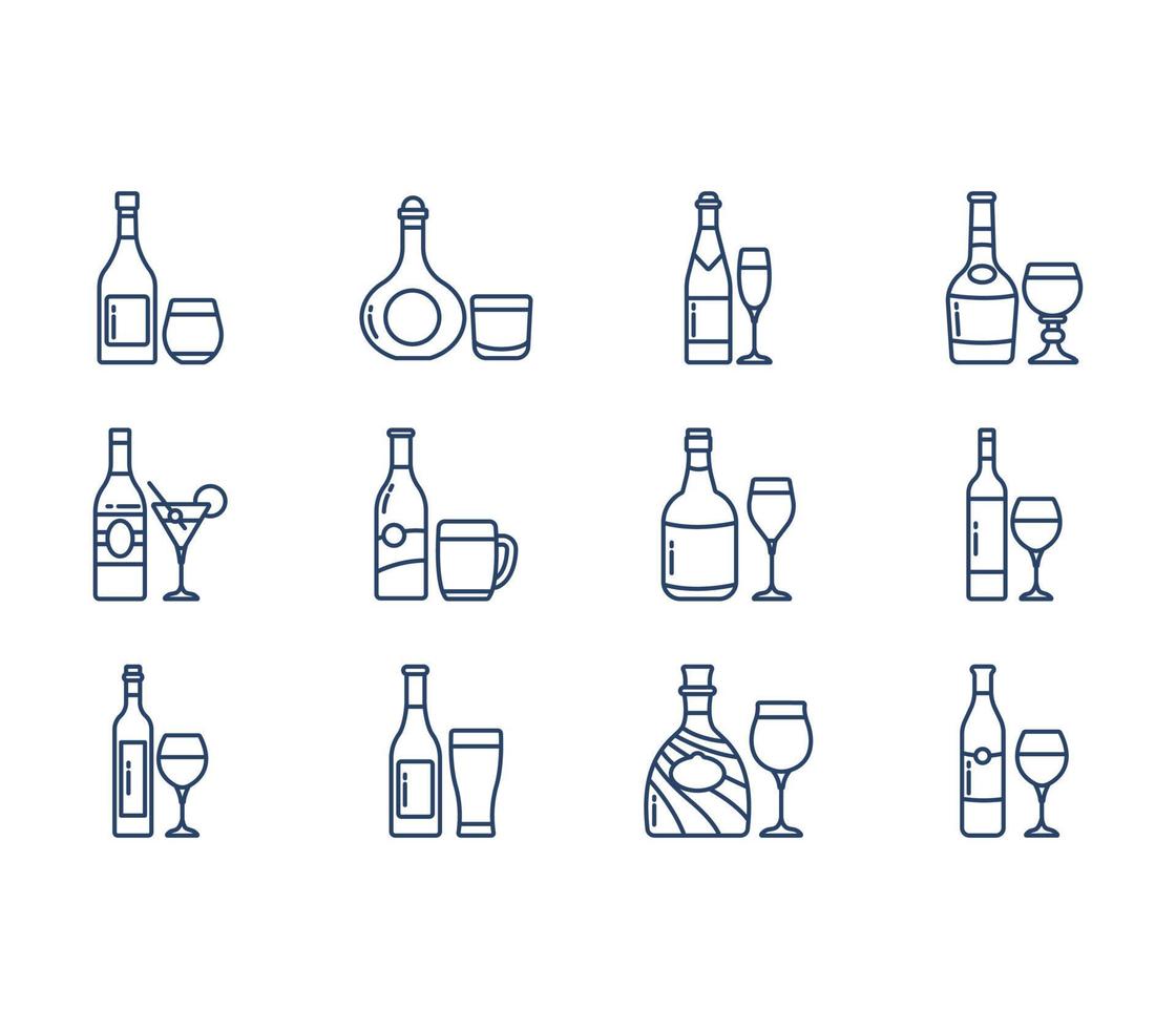 Set of bar and restaurant drinks bottles set vector