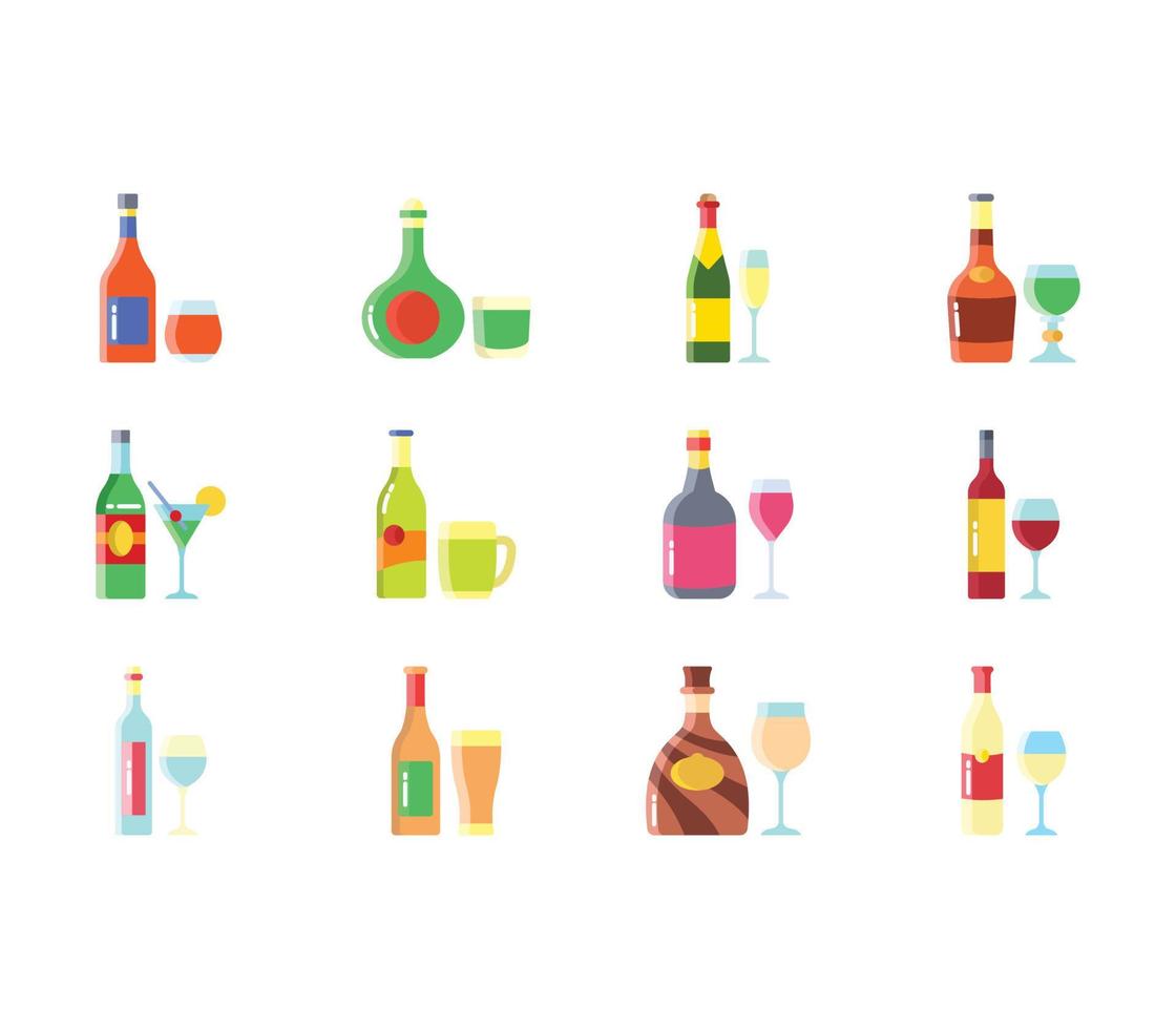 Set of bar and restaurant drinks bottles set vector