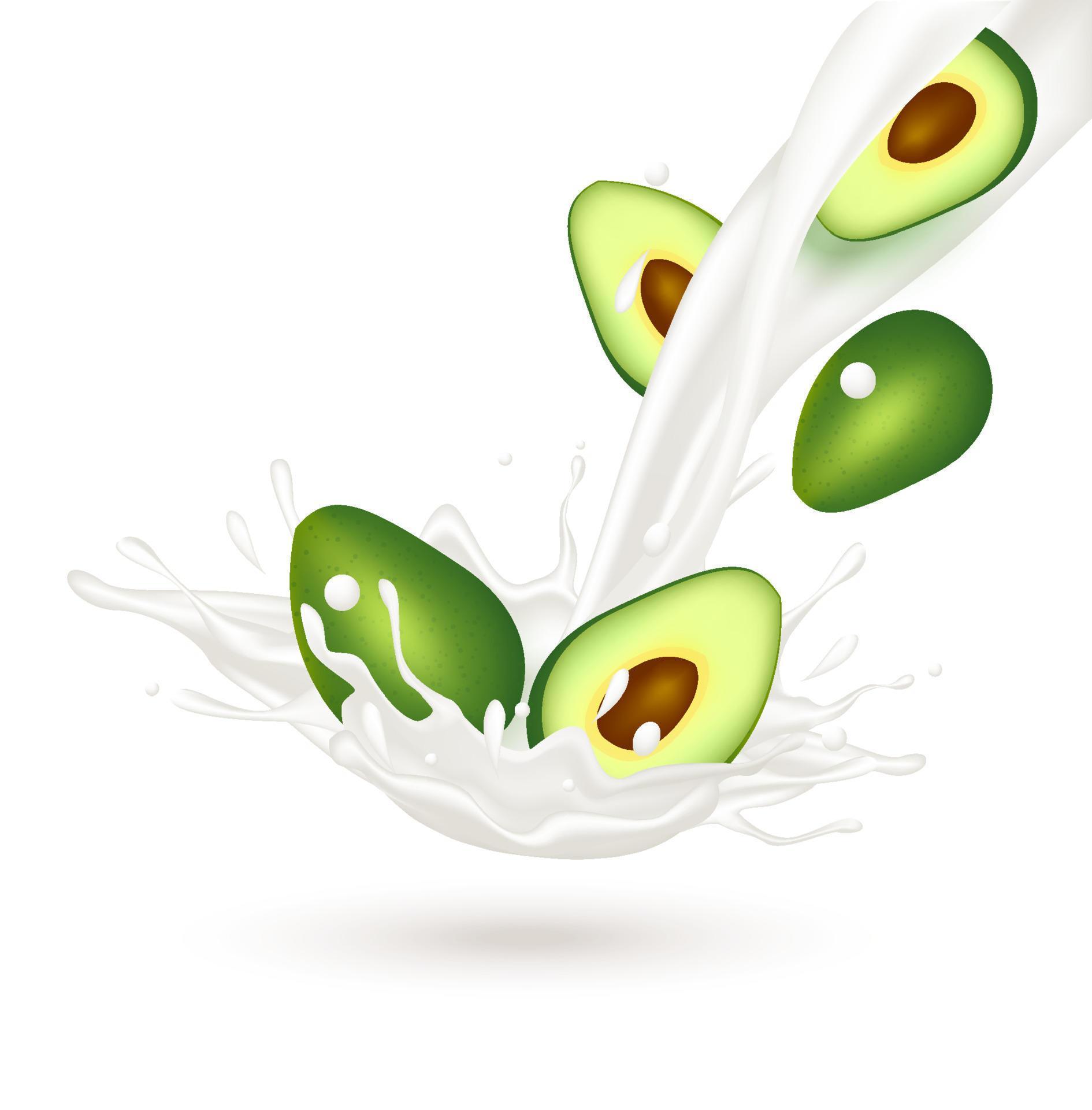 Avocado milk yogurt splashing isolated on white background. Exercises