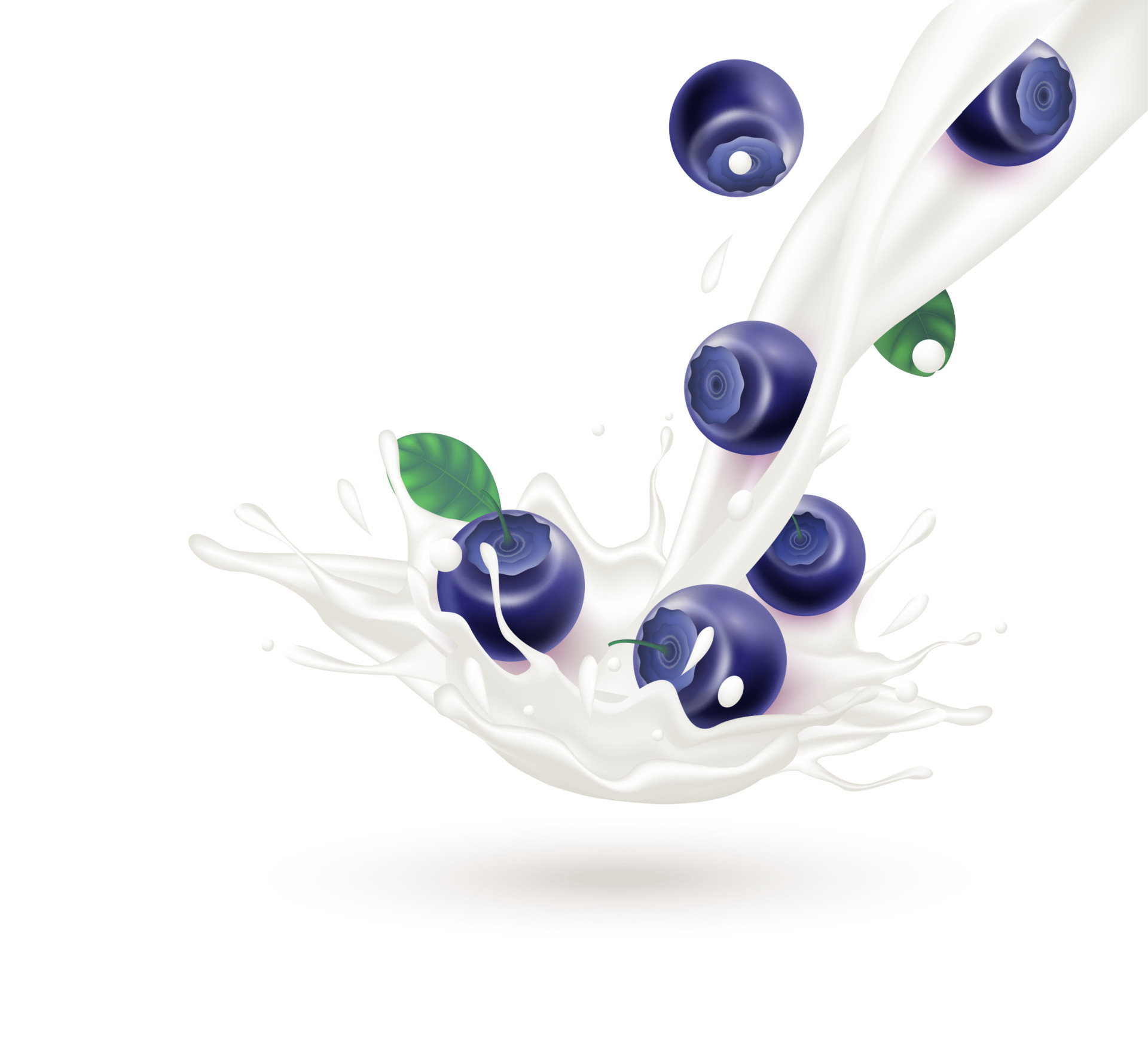 Blueberry milk yogurt splashing isolated on white background. Exercises