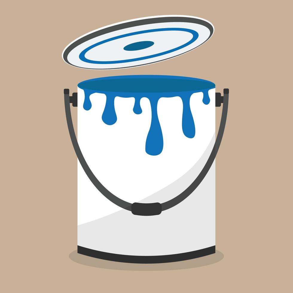 bucket of blue paint isolated on biege background. vector flat illustration