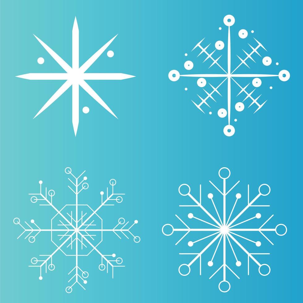 colección de iconos de copos de nieve blancos en estilo de línea aislado sobre fondo azul. elementos de diseño de año nuevo, símbolo congelado, ilustración vectorial vector