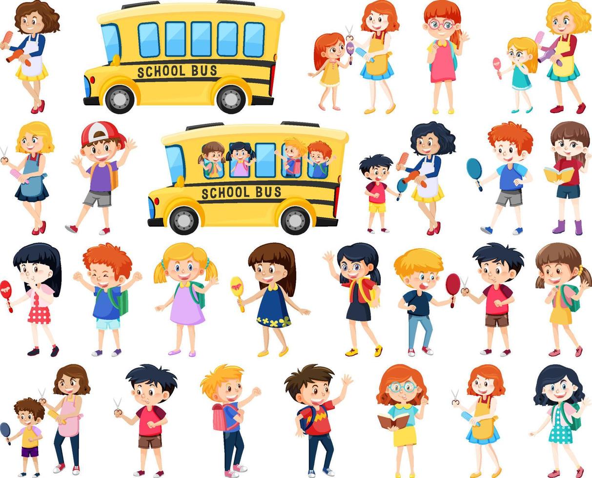 Set of cute school kids cartoon characters vector