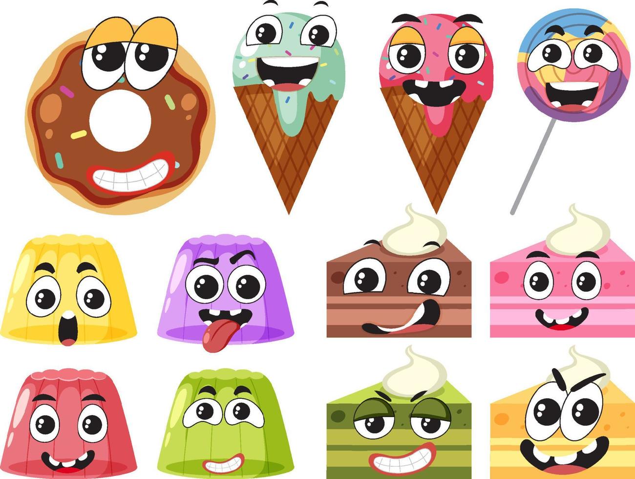 conjunto de personajes de dibujos animados de postre dulce vector