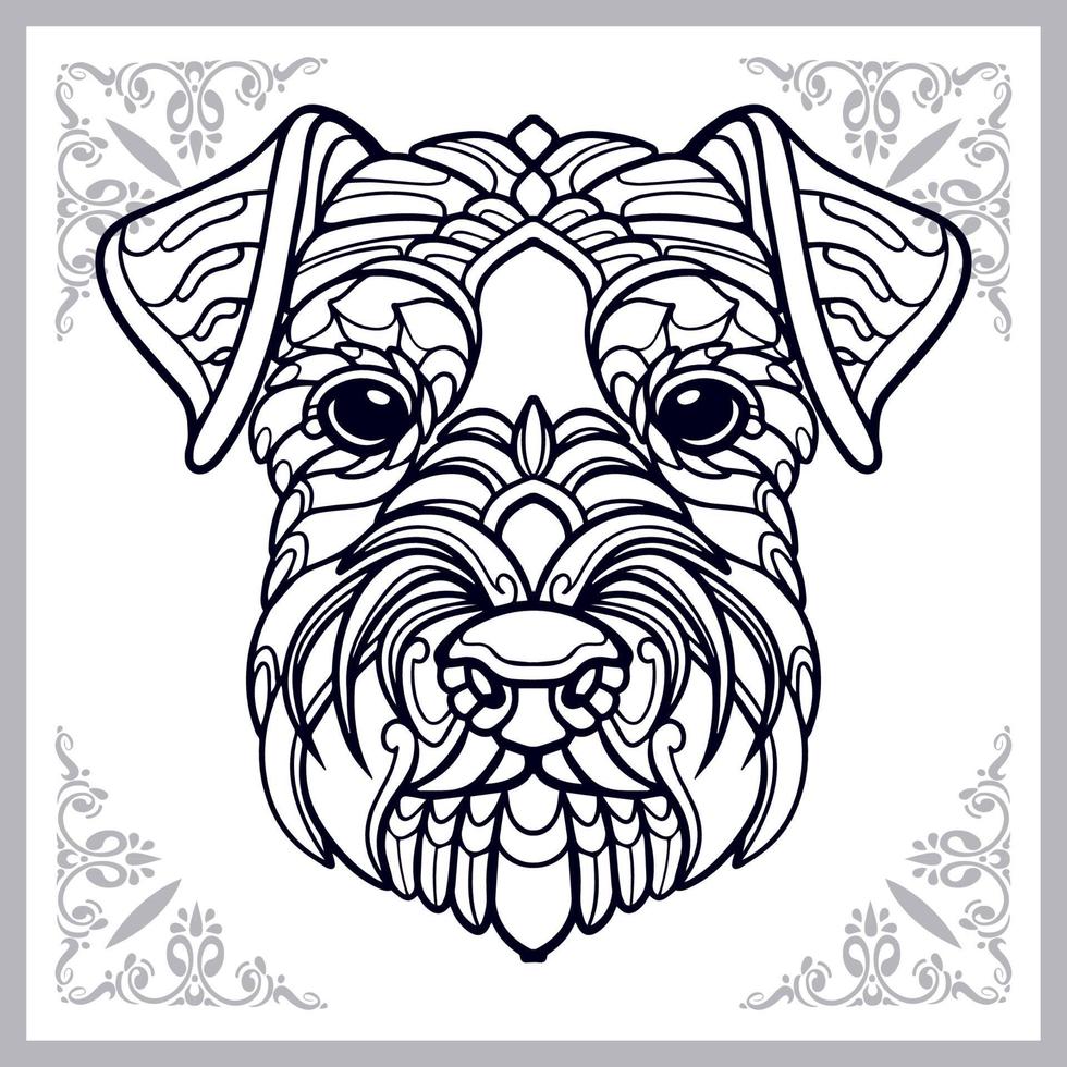 Cabeza de perro artes mandala aislado sobre fondo blanco. vector