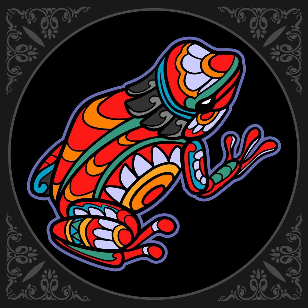 Colorful frog mandala arts isolated on black background vector