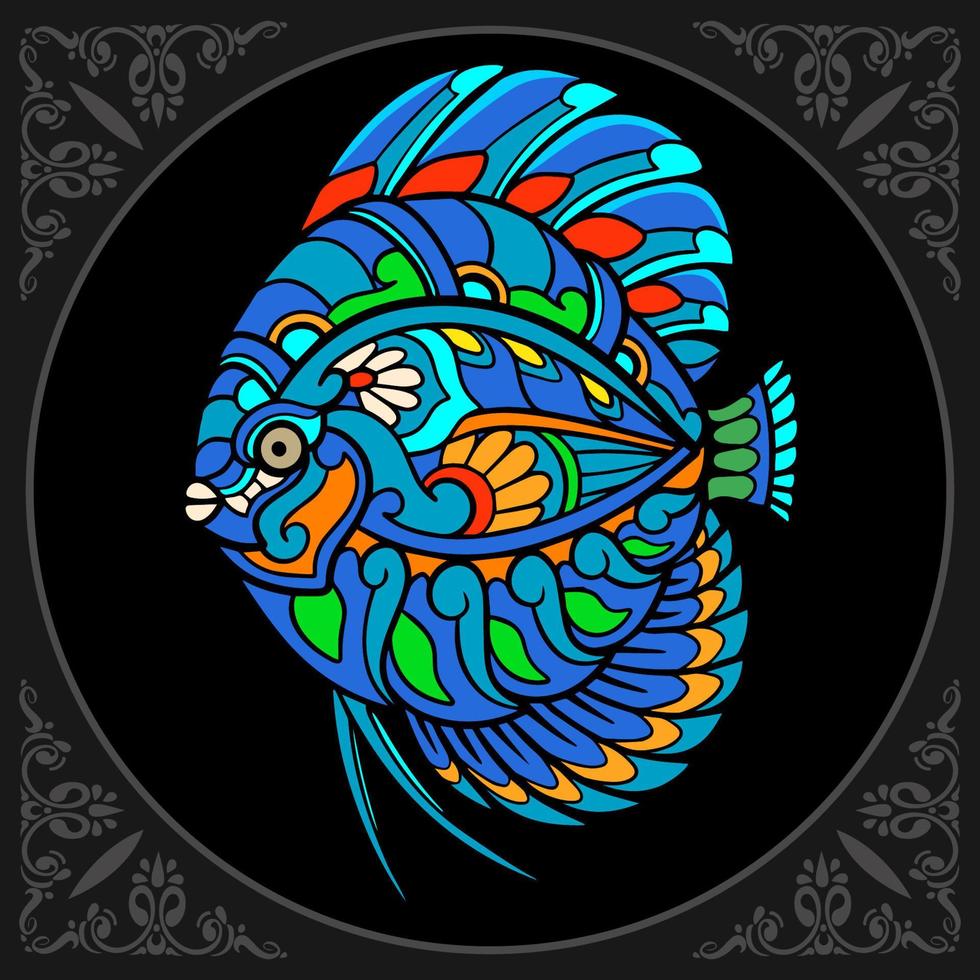 Colorful Discuss fish mandala arts isolated on black background vector