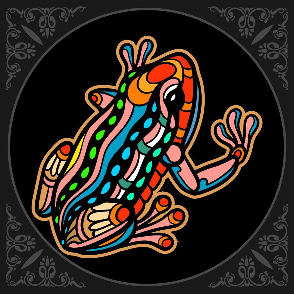 Colorful frog mandala arts isolated on black background vector