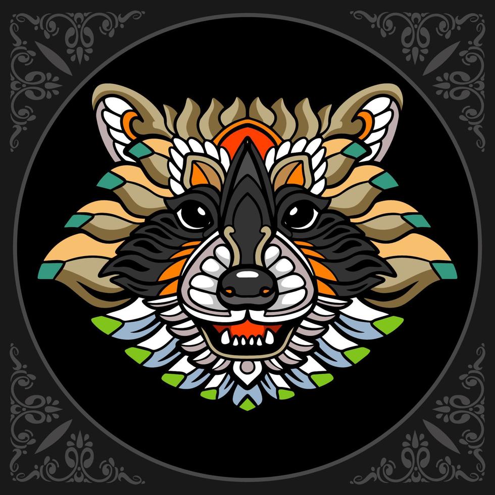 Raccoon mandala arts isolated on black background vector