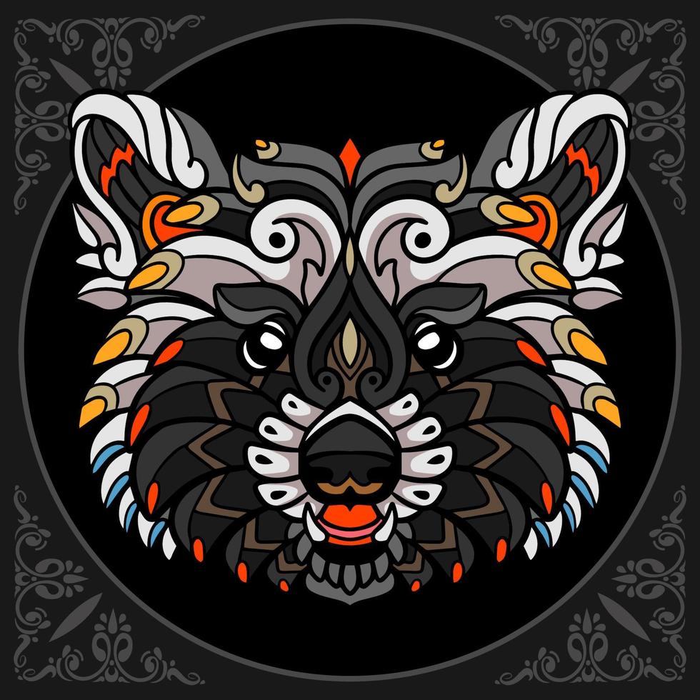 Raccoon mandala arts isolated on black background vector