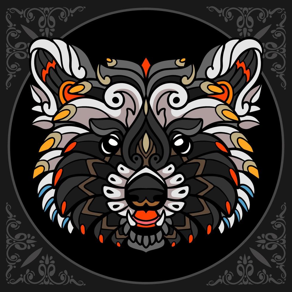 Raccoon mandala arts isolated on black background vector