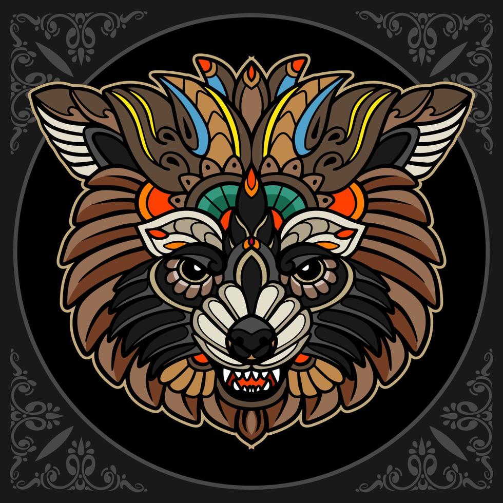 Raccoon mandala arts isolated on black background vector