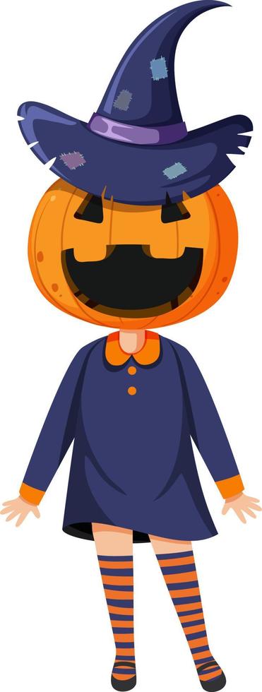 Cute pumpkin head girl costume for halloween vector